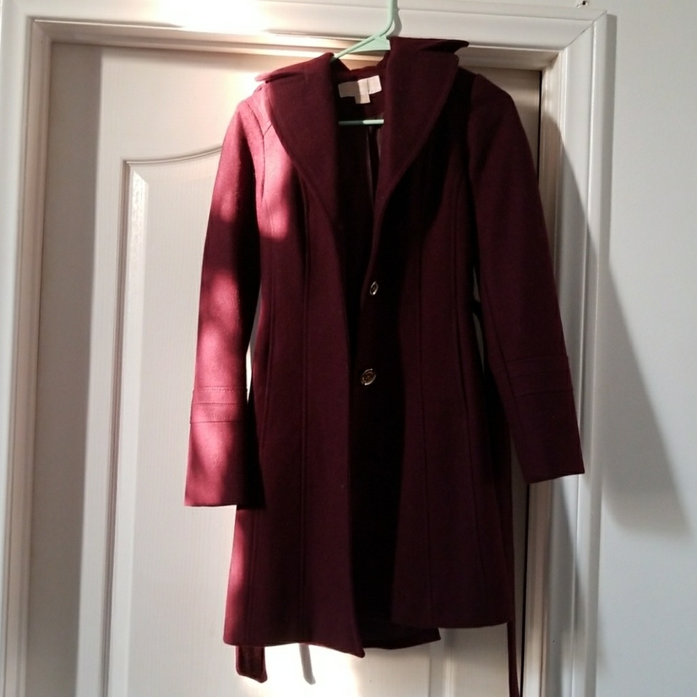 Michael Kors wool blend hooded belted coat 0